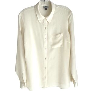 Worthington 100% Silk Ivory Colored Sheer Long Sleeve Button Down Blouse Size M